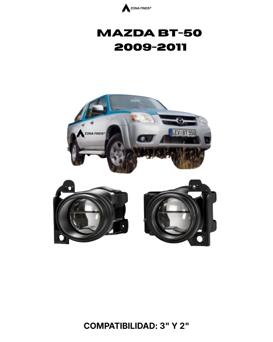 2 Bases para Exploradoras Tipo Lupa – Mazda BT-50 2009 a 2011 (Ajuste Original) - Imagen 1