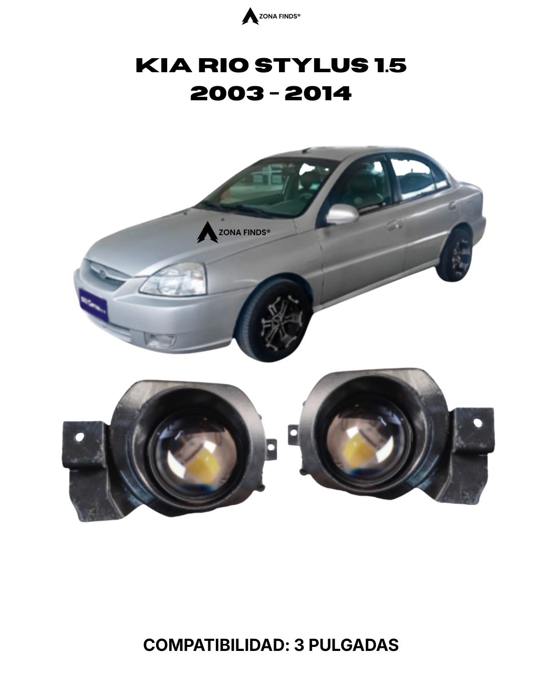 3 Bases para Exploradoras Tipo Lupa Kia Rio 2003-2014 (Ajuste Original) - Imagen 1